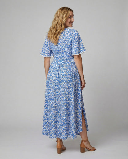 Damen Maxikleid Blumenmuster Lang Sommer