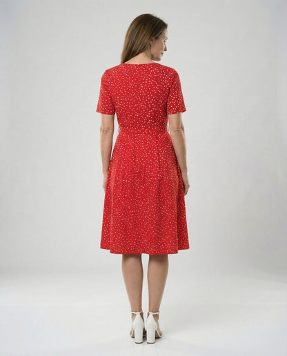 Damen Midi-Kleid mit Punkten und Taillengürtel Elegant
