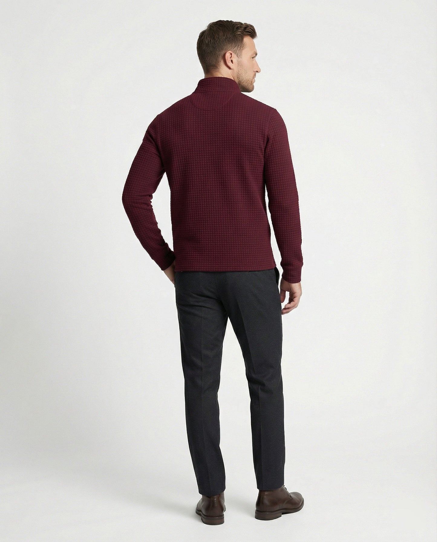 Herren Langarmshirt Stehkragen Reißverschluss Elegant