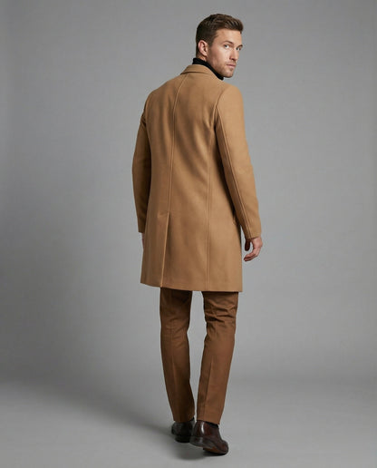 Herren Trenchcoat Lang Wollbezogen Elegant