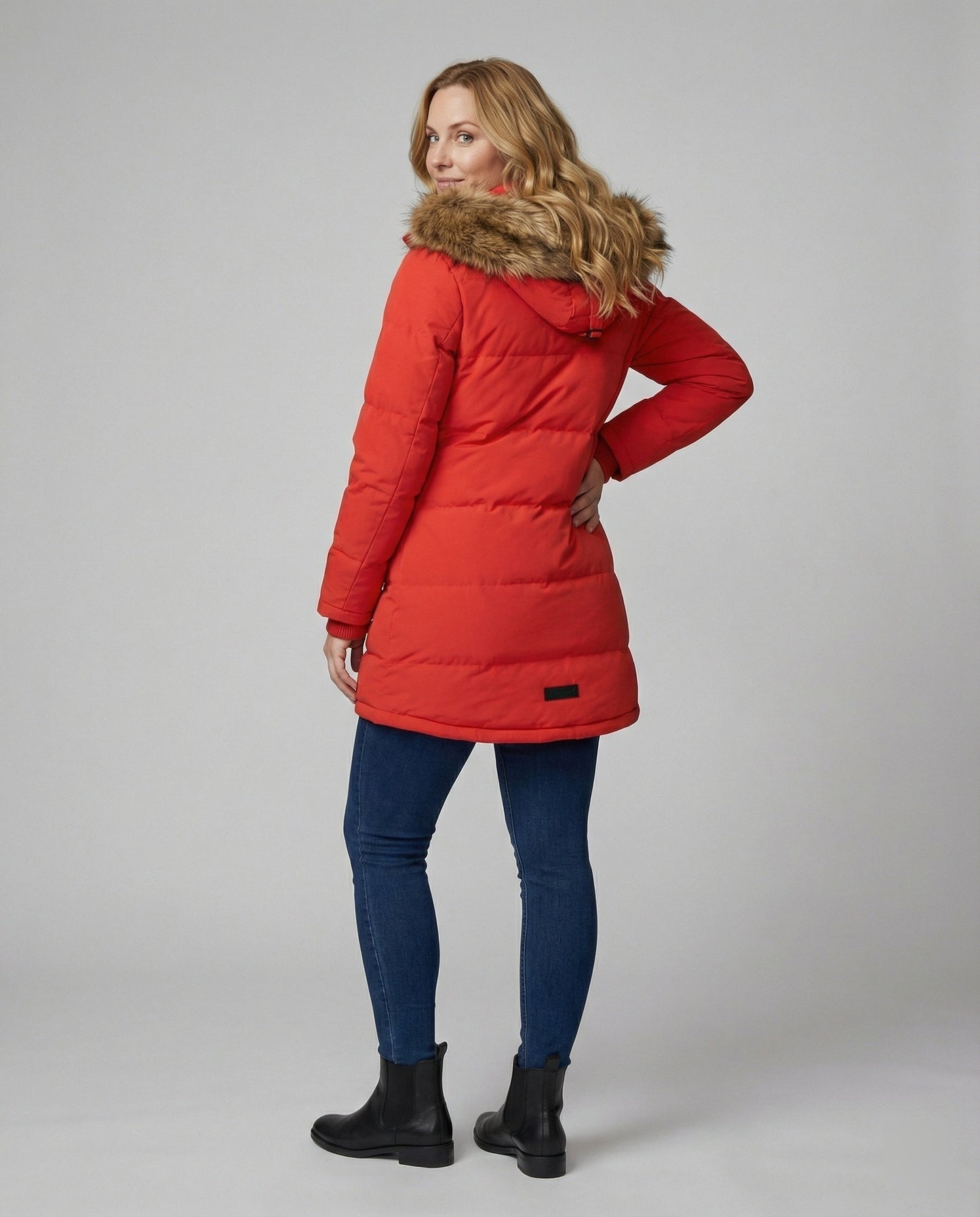 Damen Winterparka Slim Fit Kunstfell Kapuze