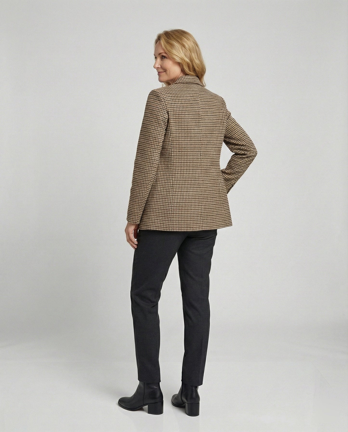 Damen Blazer Kariert Doppelknopf Schwarz - Norvielle