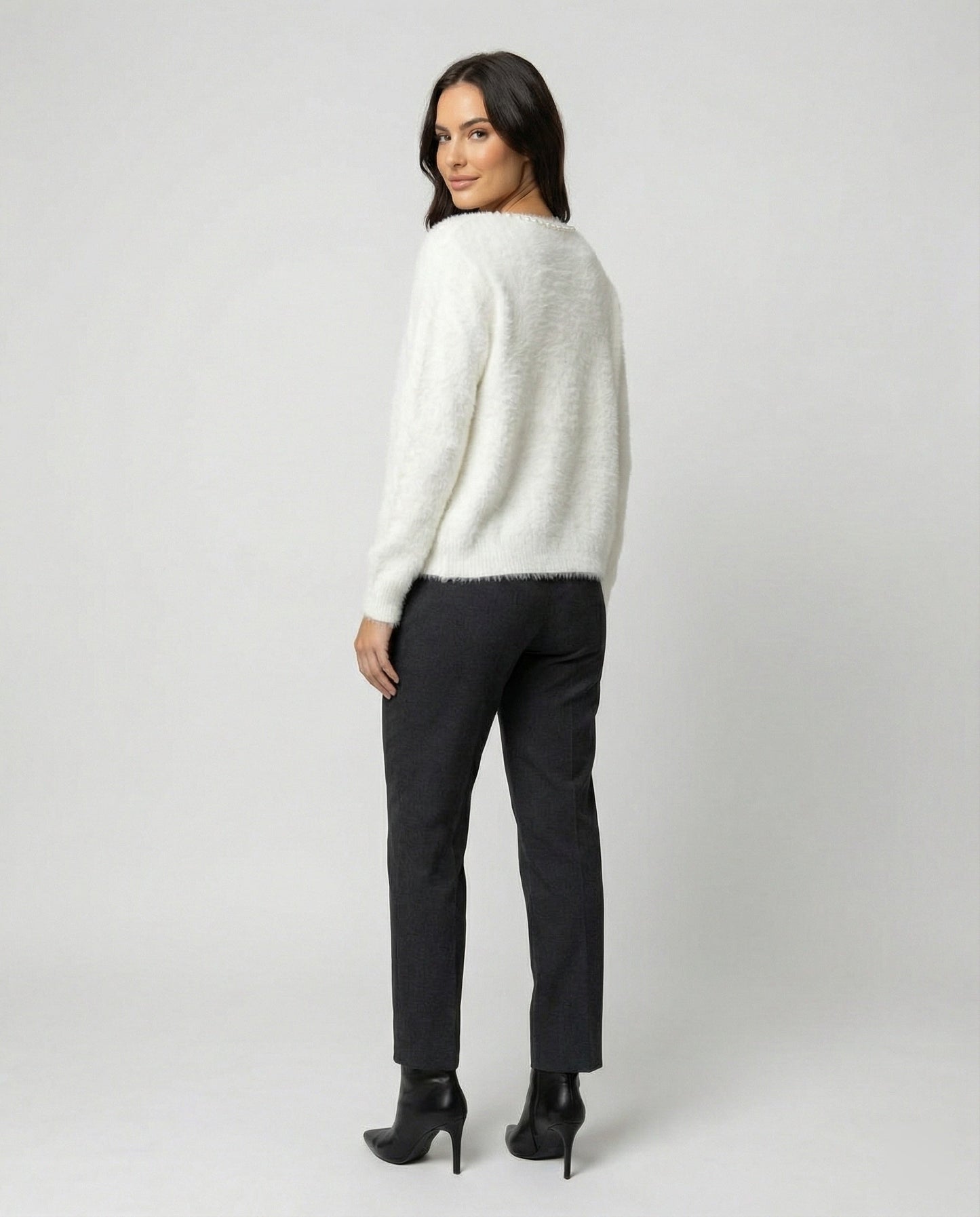 Damen Strickjacke Flauschig Perlen Verzierung
