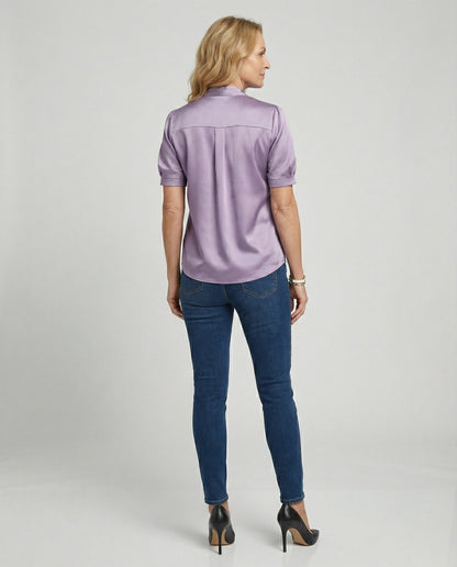 Damen Satin Bluse mit Krawattenkragen Elegant