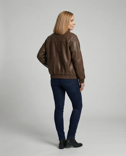 Damen Lederjacke Lässig Mit Nieten Schwarz - Norvielle