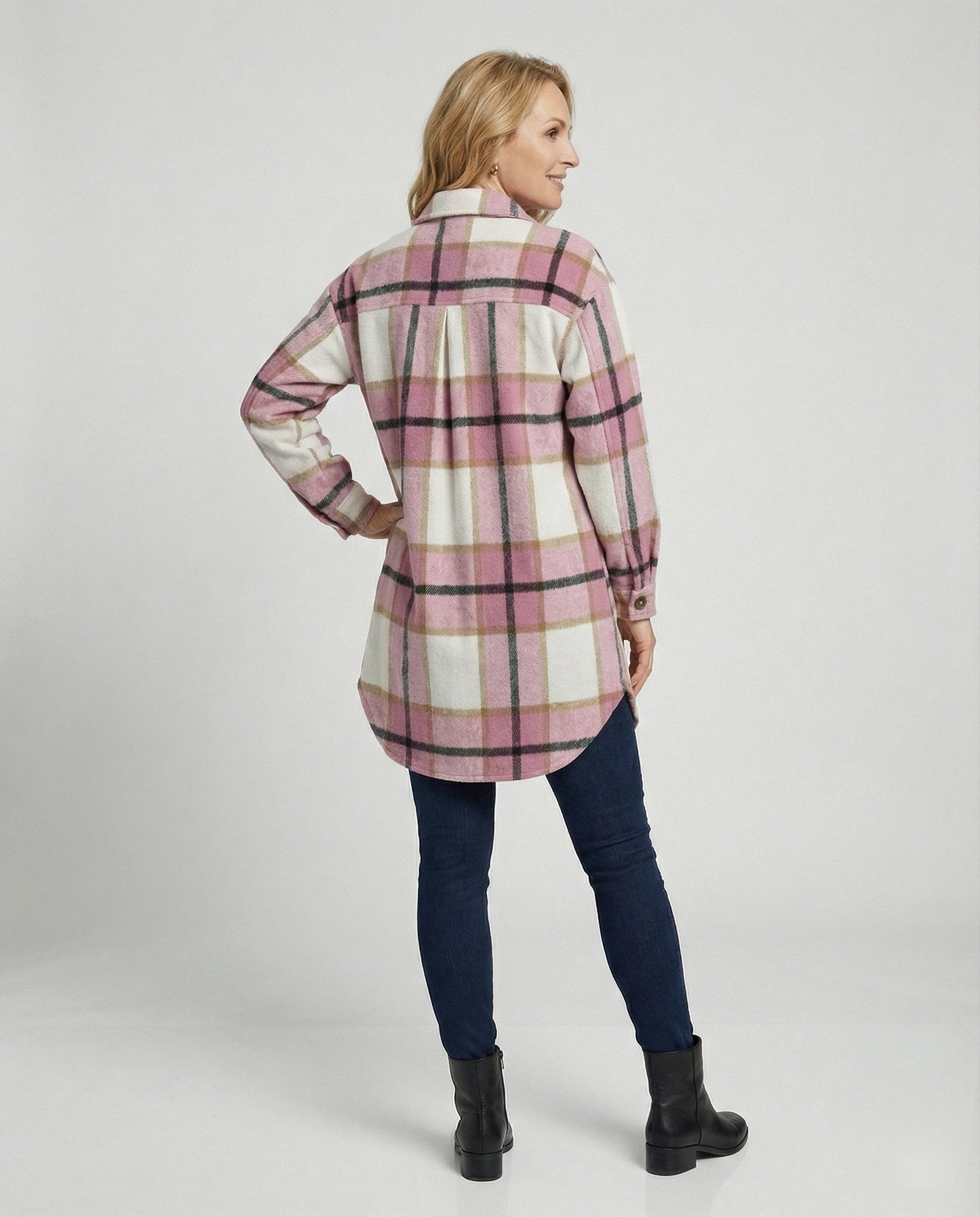 Damen Oversized Hemdjacke Kariert Lässig