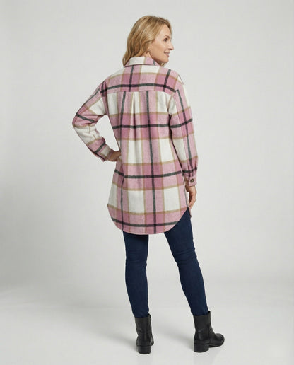 Damen Oversized Hemdjacke Kariert Lässig