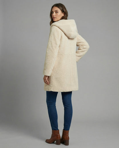 Teddy-Mantel Damen Oversized Mittellang Kapuze