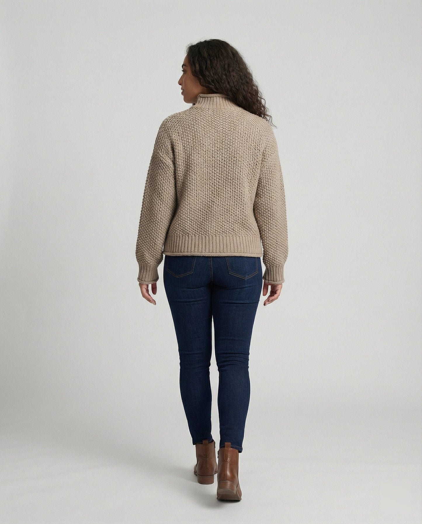 Damen Strickpullover Kuschelig Weite Ärmel Hochkragen