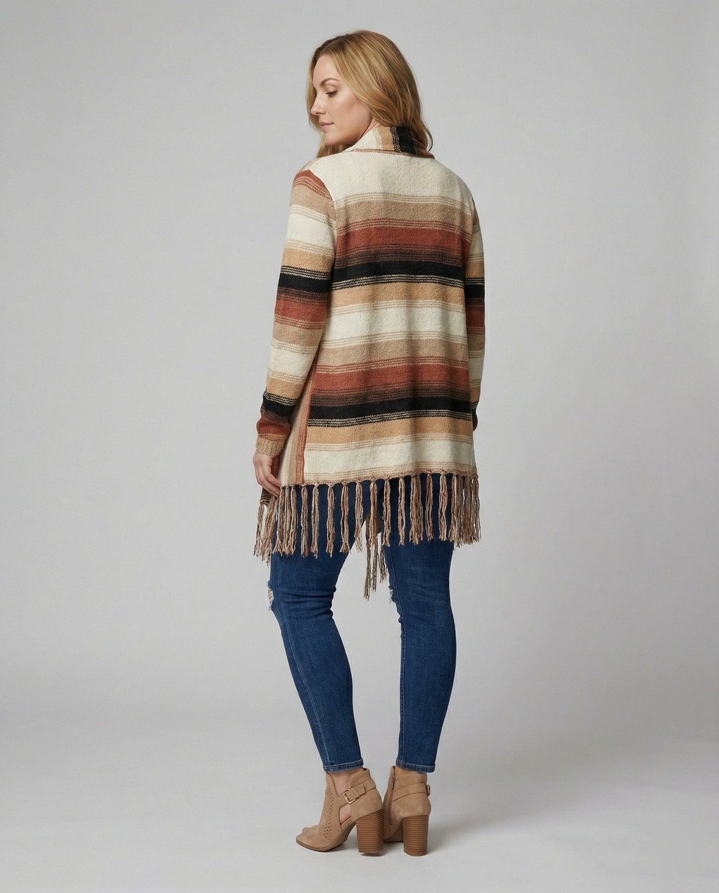 Damen Poncho Weste Streifen Modisch