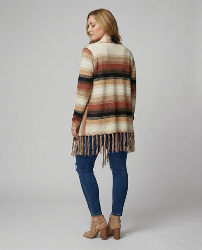 Damen Poncho Weste Streifen Modisch