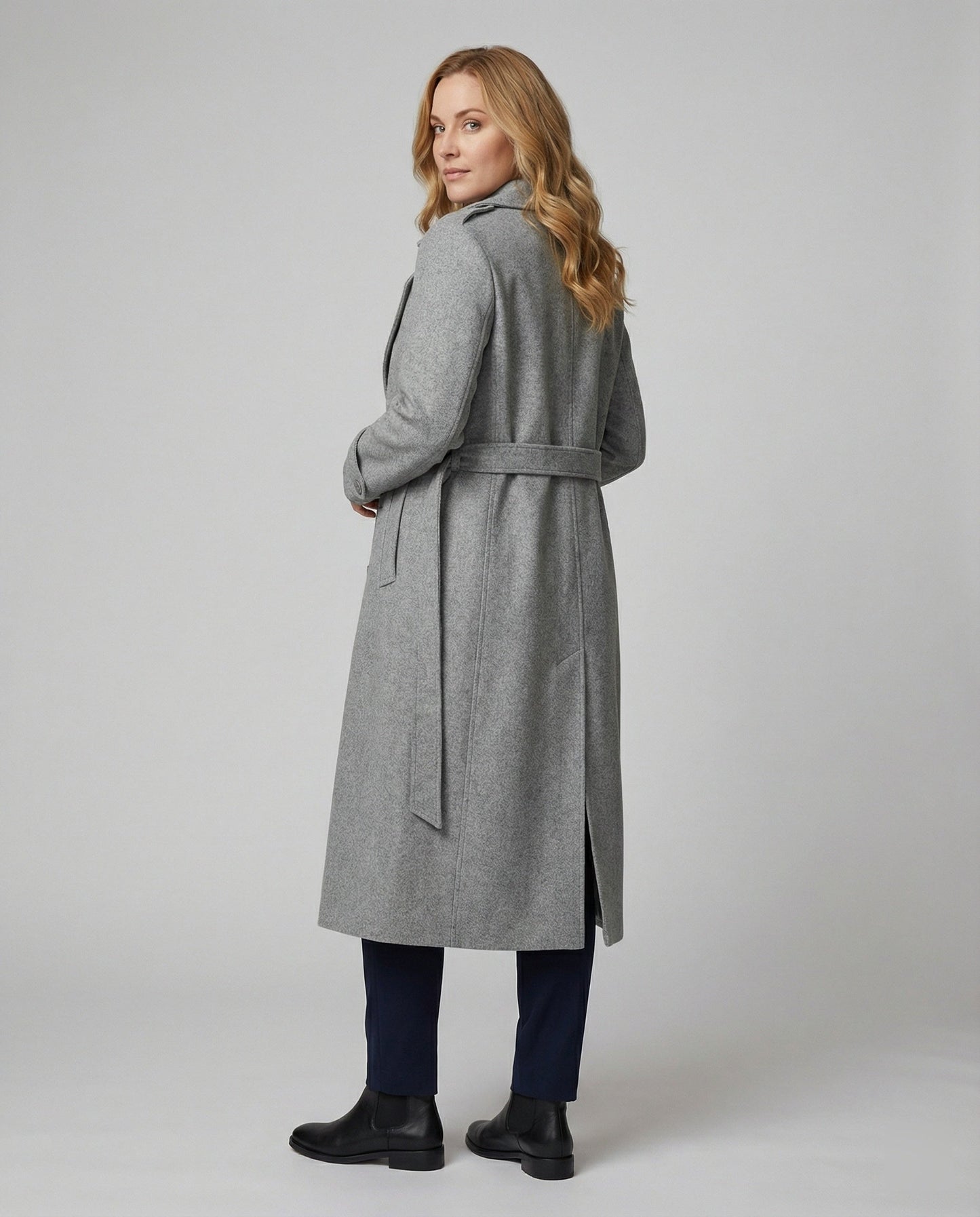 Damen Eleganter Langcoat Überwurf mit Doppelknoten