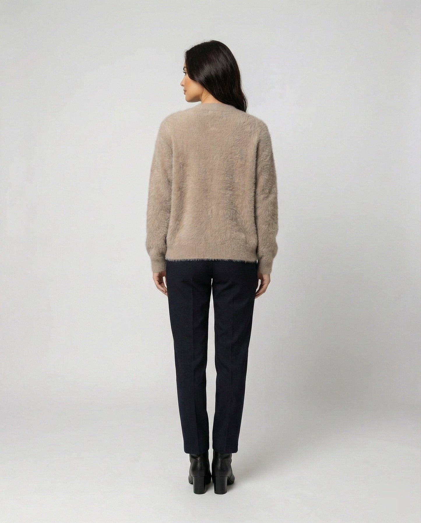 Damen Strickjacke V-Ausschnitt Flauschig Große Knöpfe