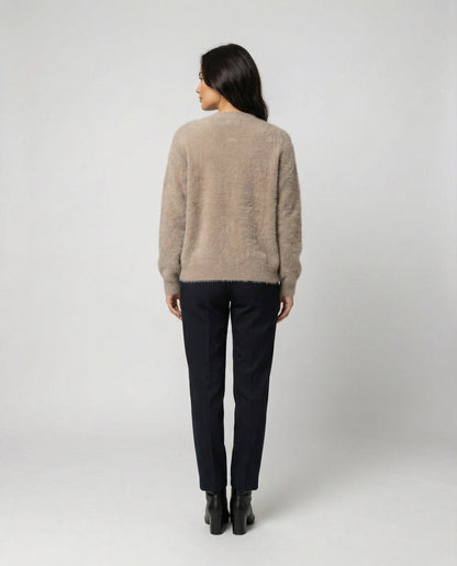 Damen Strickjacke V-Ausschnitt Flauschig Große Knöpfe