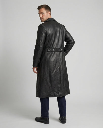 Herren Ledermantel Lang Knöpfe Elegant
