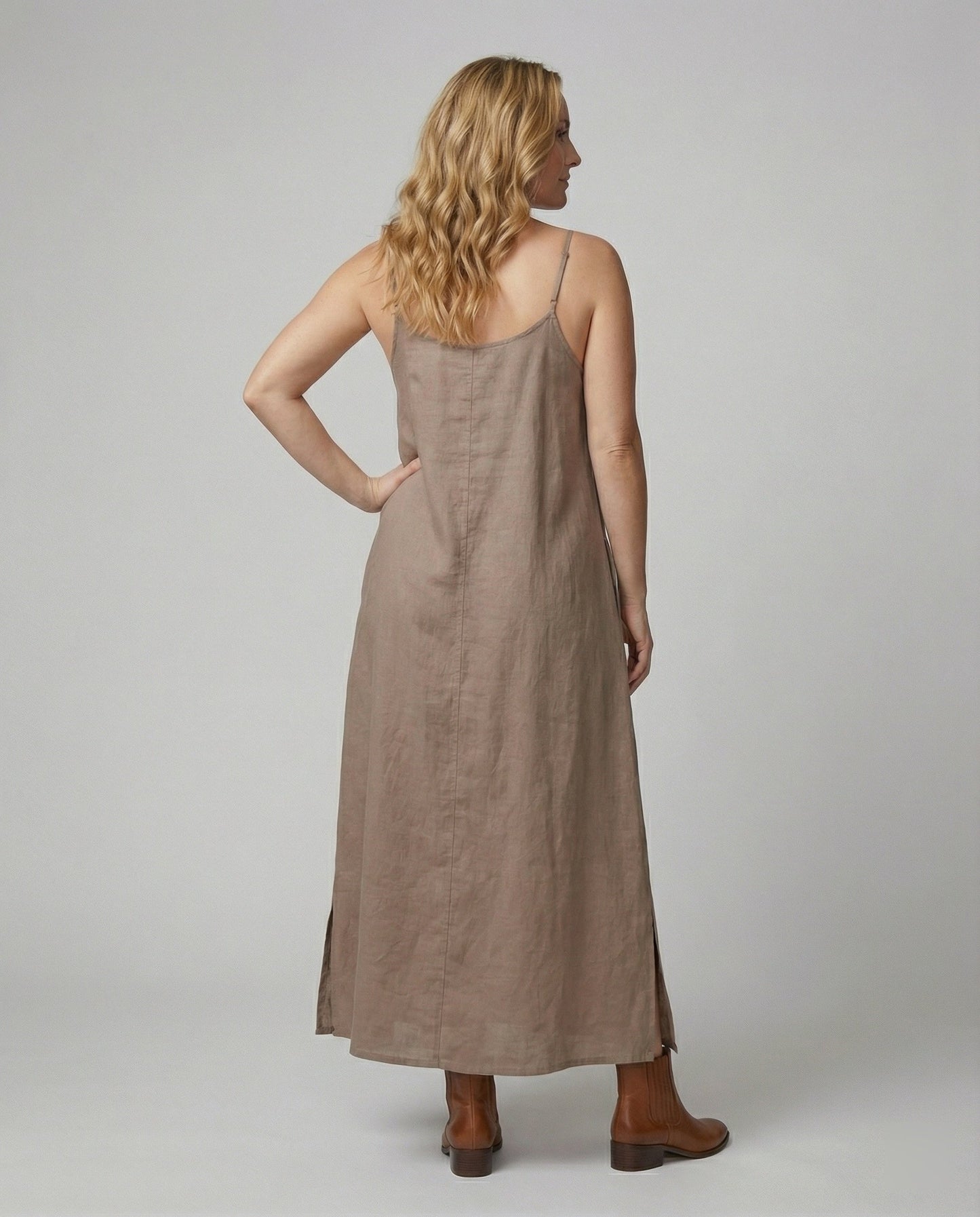 Damen Maxikleid V-Ausschnitt mit Taschen Lang Sommerkleid