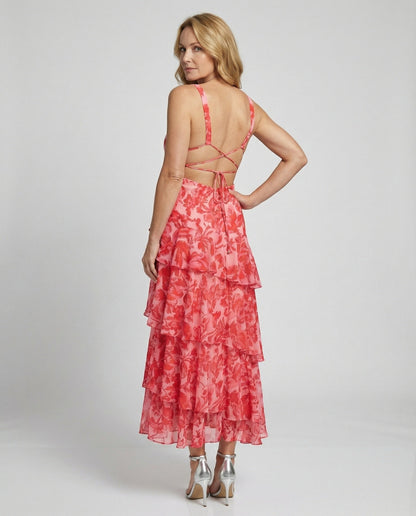 Damen Maxikleid mit Rüschen und tiefem Dekolleté