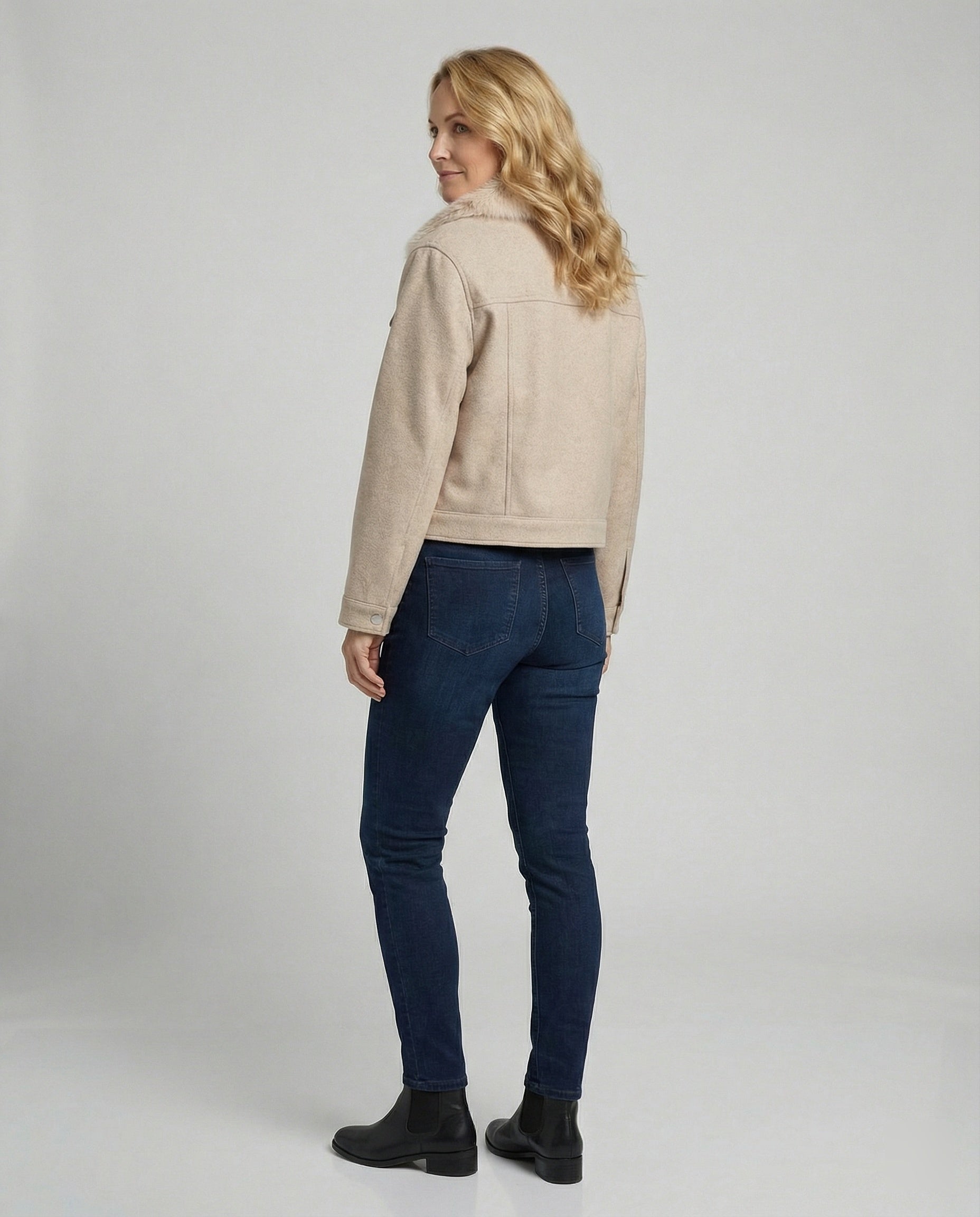 Damen Wolljacke mit Kunstfellkragen Warm Schwarz - Norvielle