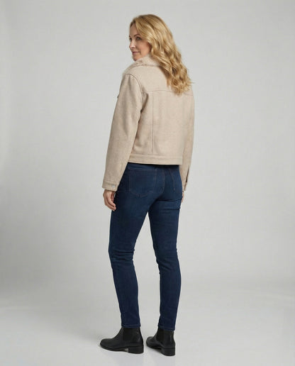 Damen Wolljacke mit Kunstfellkragen Warm Schwarz - Norvielle