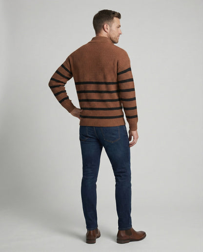 Herren Strickpullover Gestreift Mit Halbreißverschluss