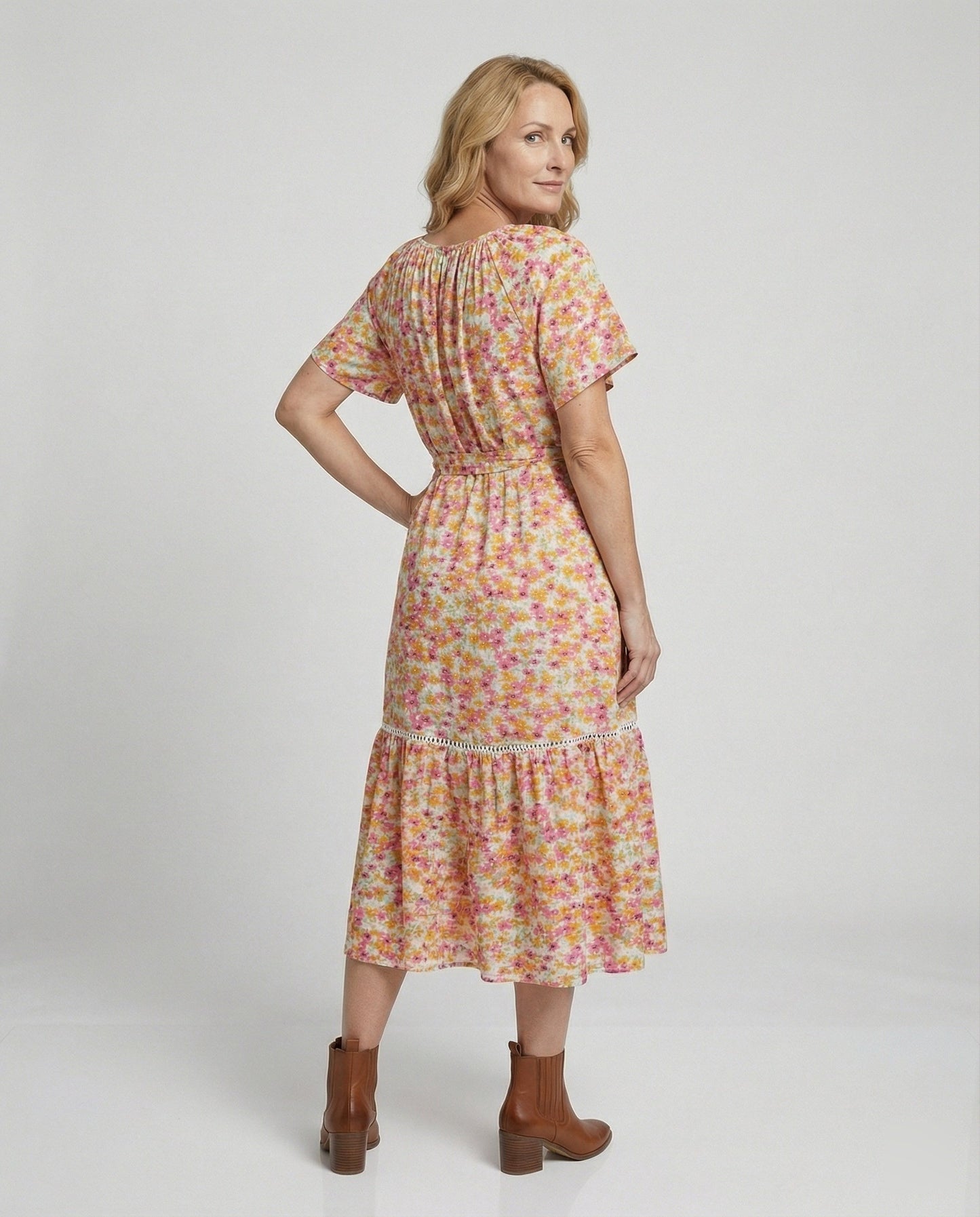 Damen Sommerkleid Blumenmuster Midi Elegant