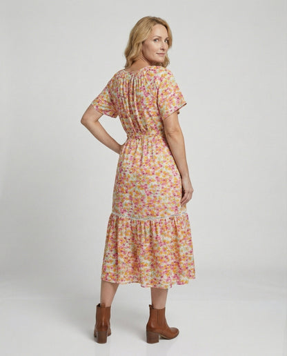 Damen Sommerkleid Blumenmuster Midi Elegant