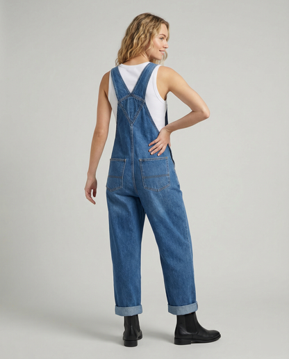 Damen Oversized Latzhose Jeans mit tiefen Taschen