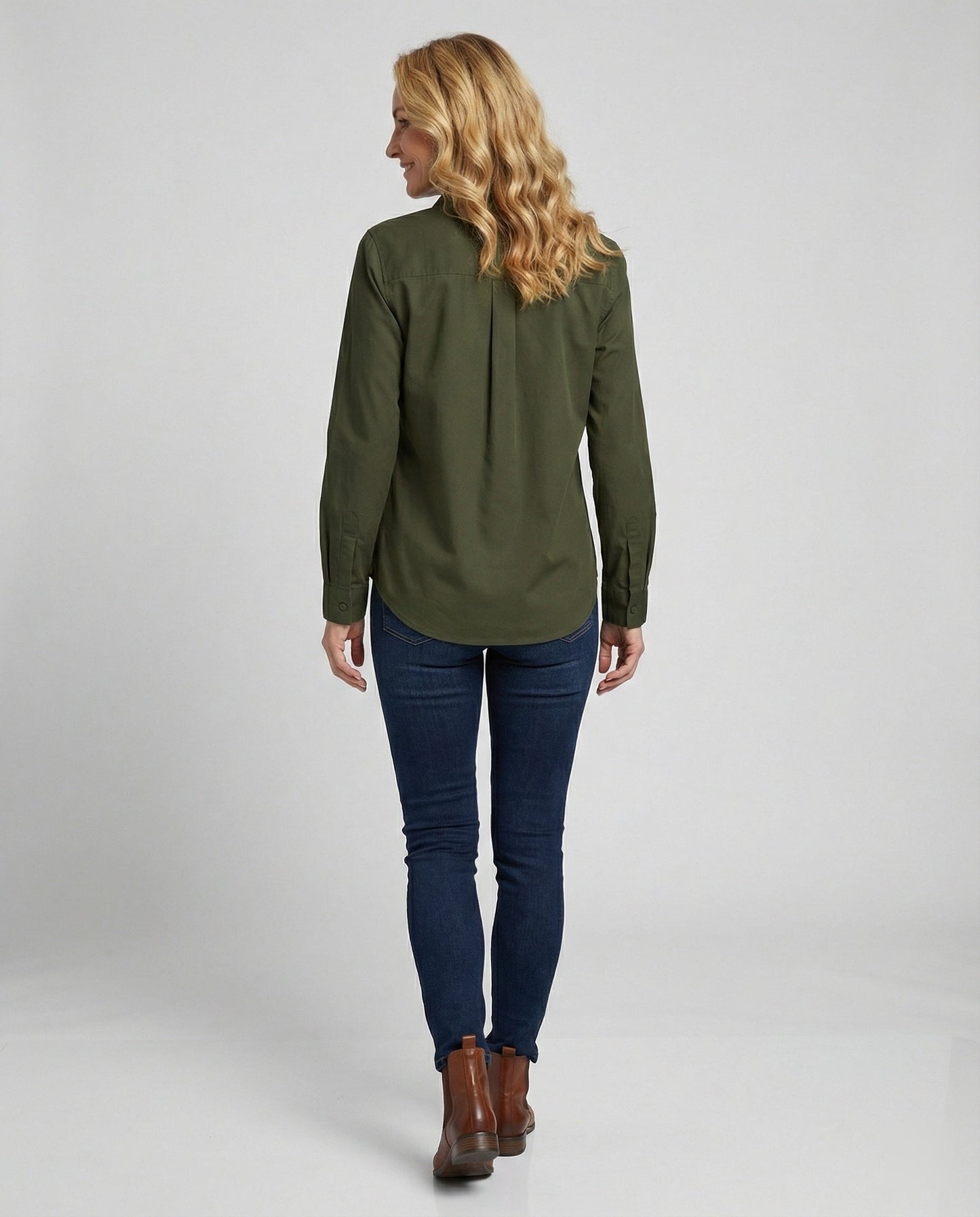 Damen Bluse Langarm Baumwolle Mit Brusttaschen