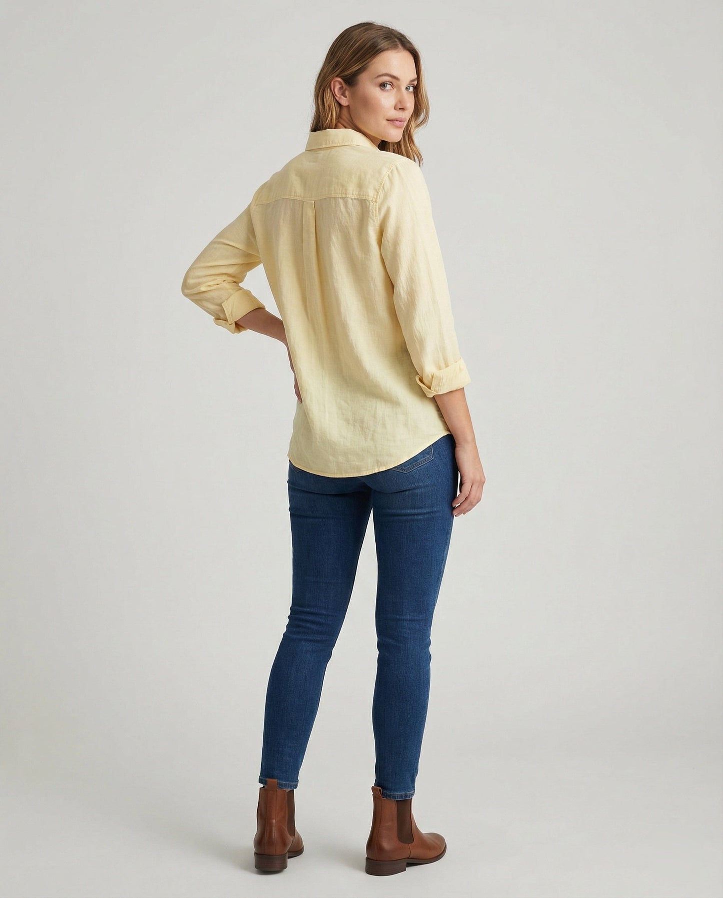 Damen Leinenbluse Lässig Sommer Knopfleiste