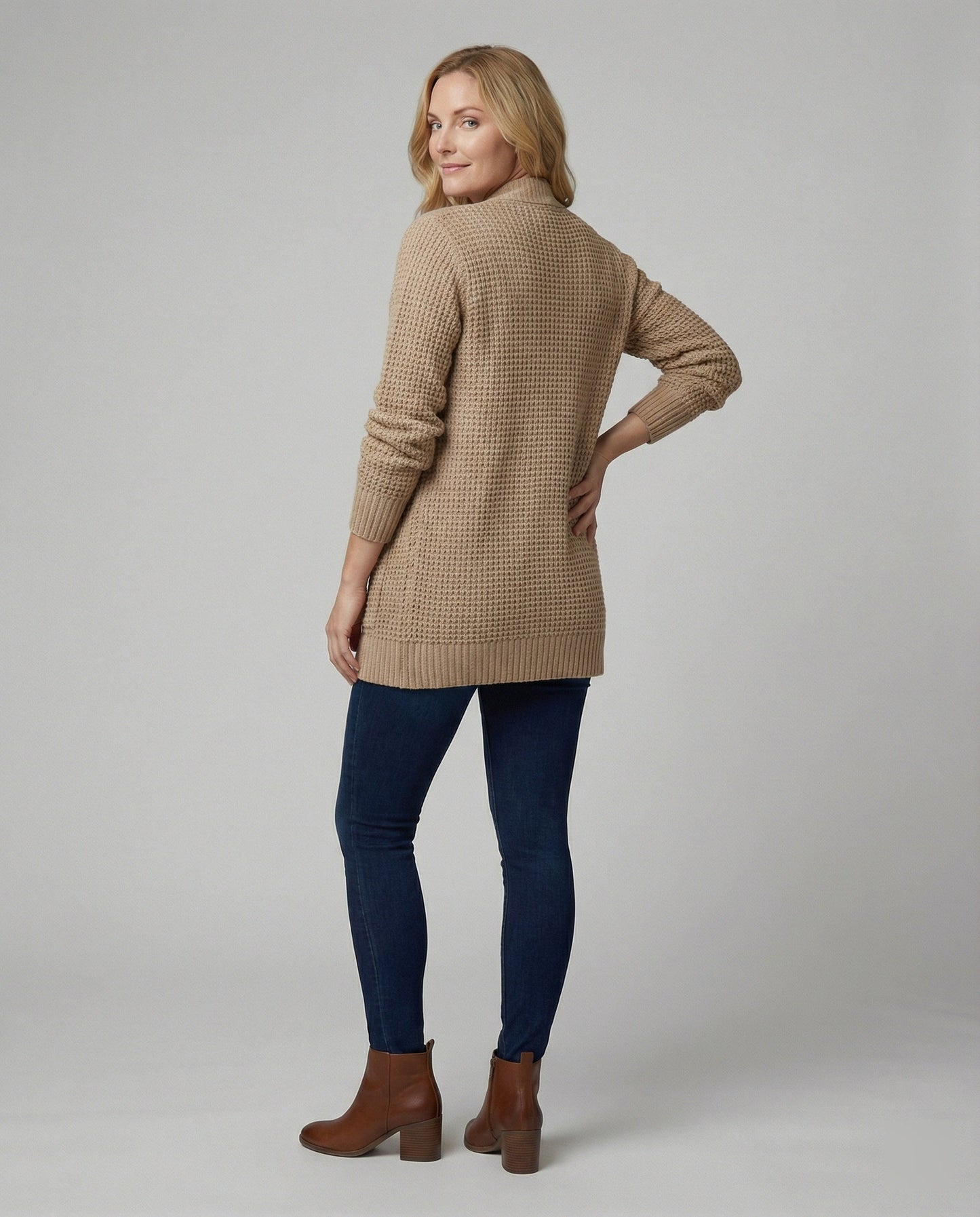 Weiche Strickjacke Lange Ärmel Offen Vorne Mit Taschen