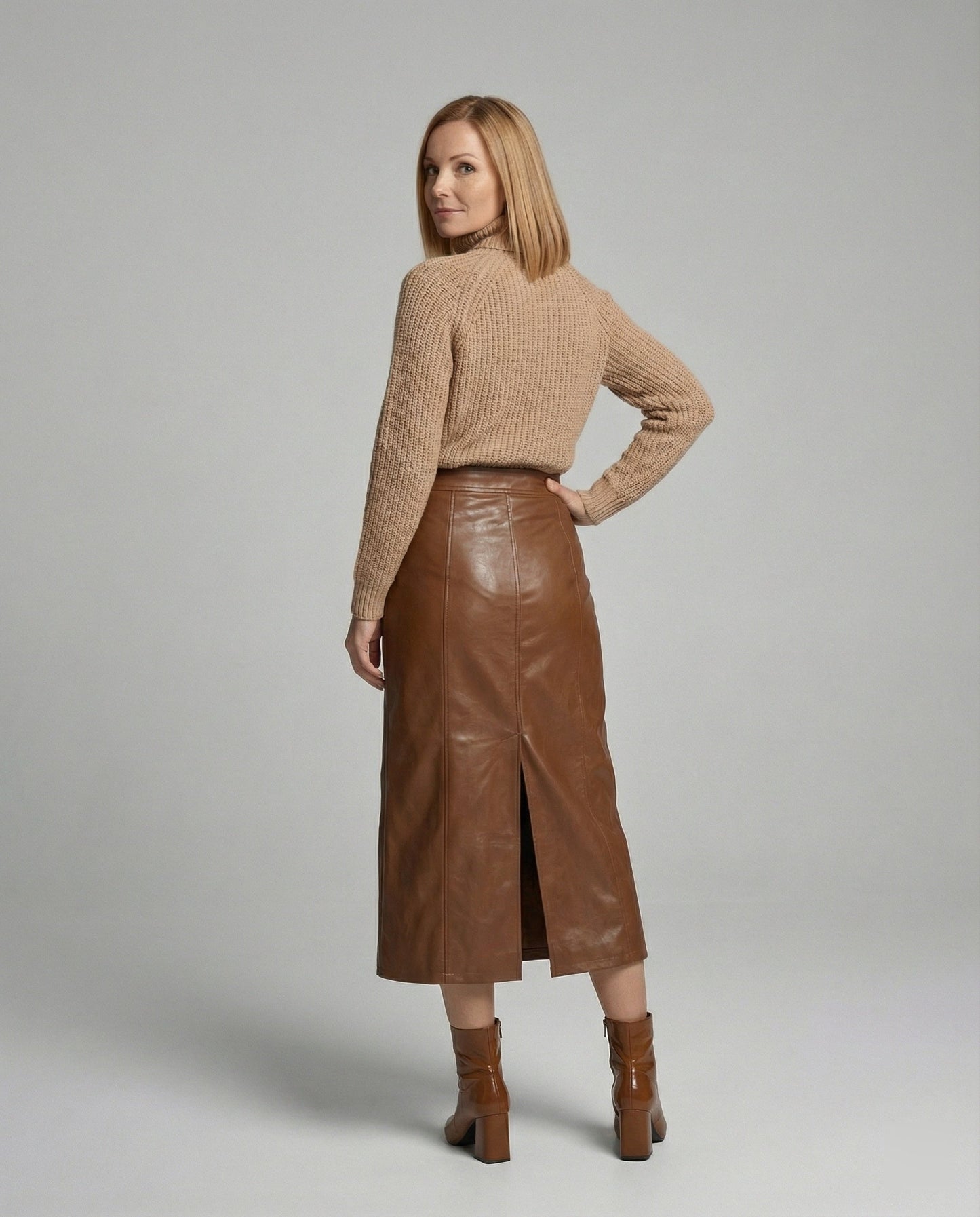 Damen Lederrock Lang Knöpfe Elegent