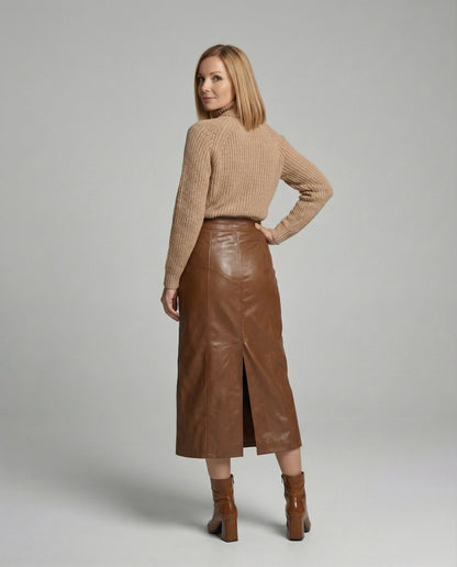 Damen Lederrock Lang Knöpfe Elegent