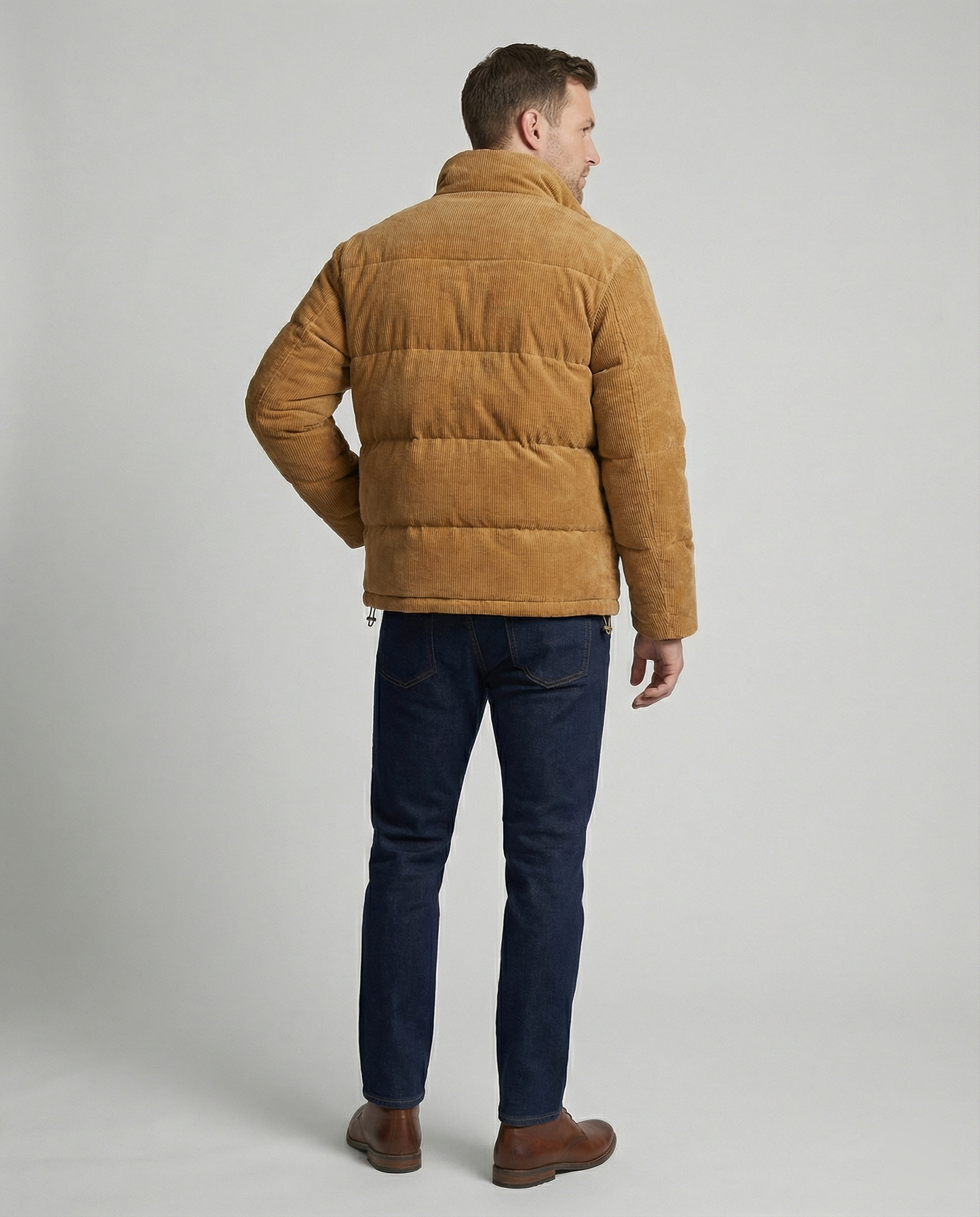 Herren Steppjacke Warm Cord Winterjacke Braun
