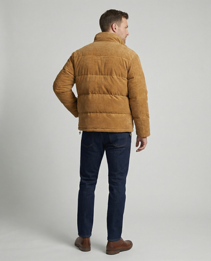 Herren Steppjacke Warm Cord Winterjacke Braun
