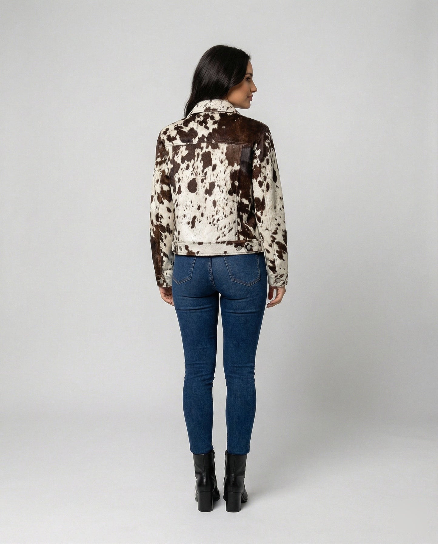 Damen Lederjacke Wildleder Tierprint Schwarz - Norvielle