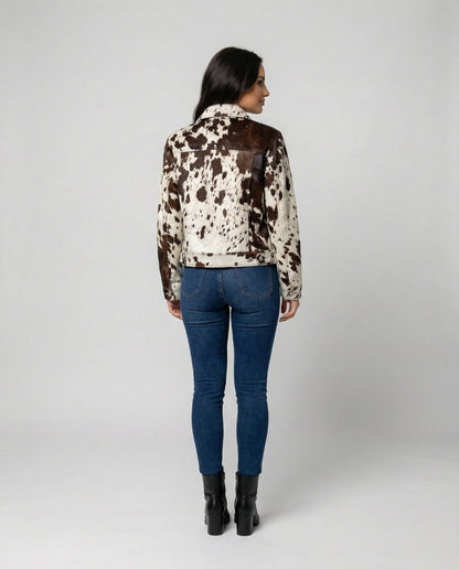Damen Lederjacke Wildleder Tierprint Schwarz - Norvielle