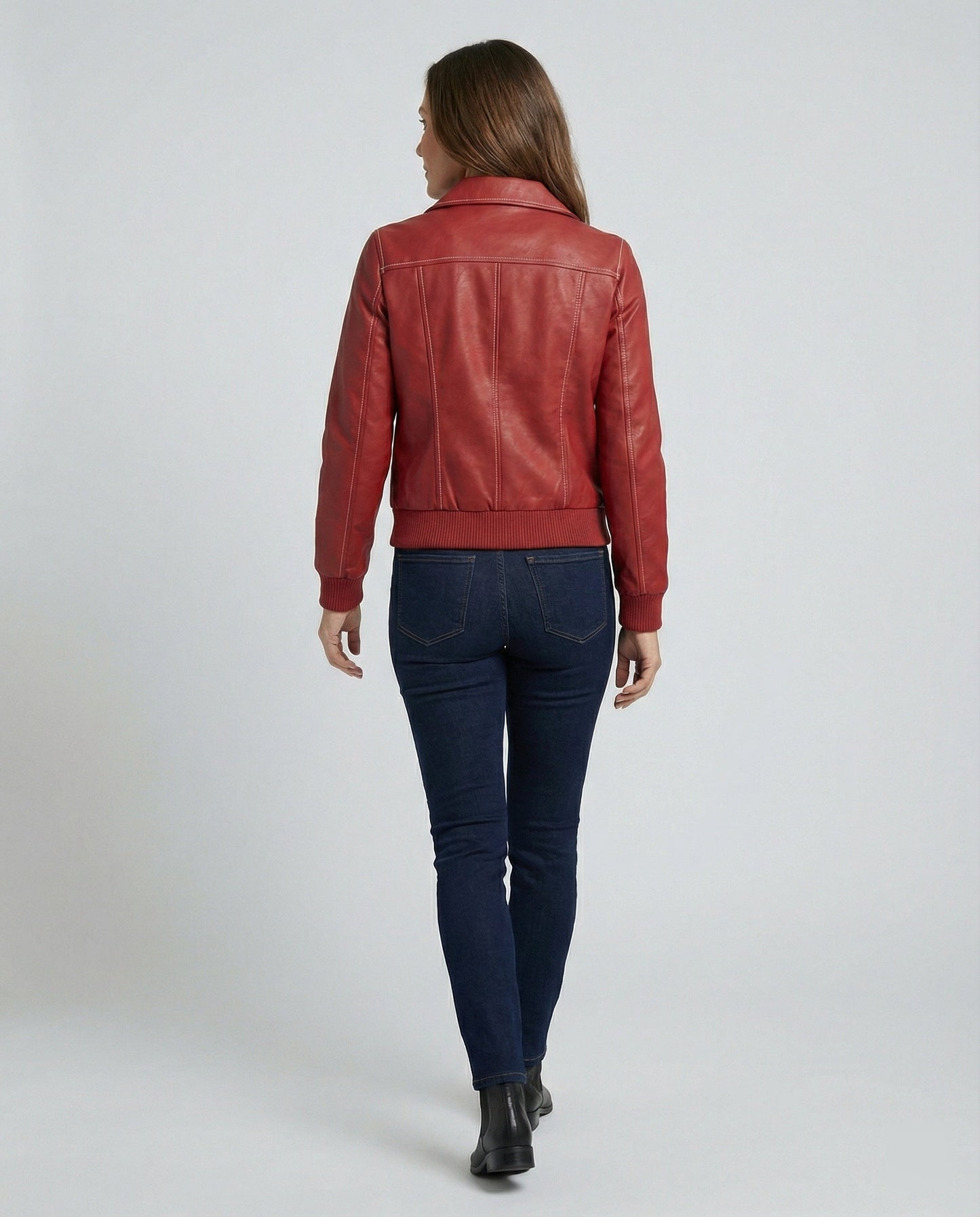 Damen Lederjacke Elegante Hochkragen Schwarz - Norvielle