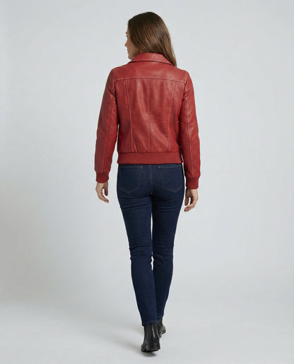 Damen Lederjacke Elegante Hochkragen Schwarz - Norvielle