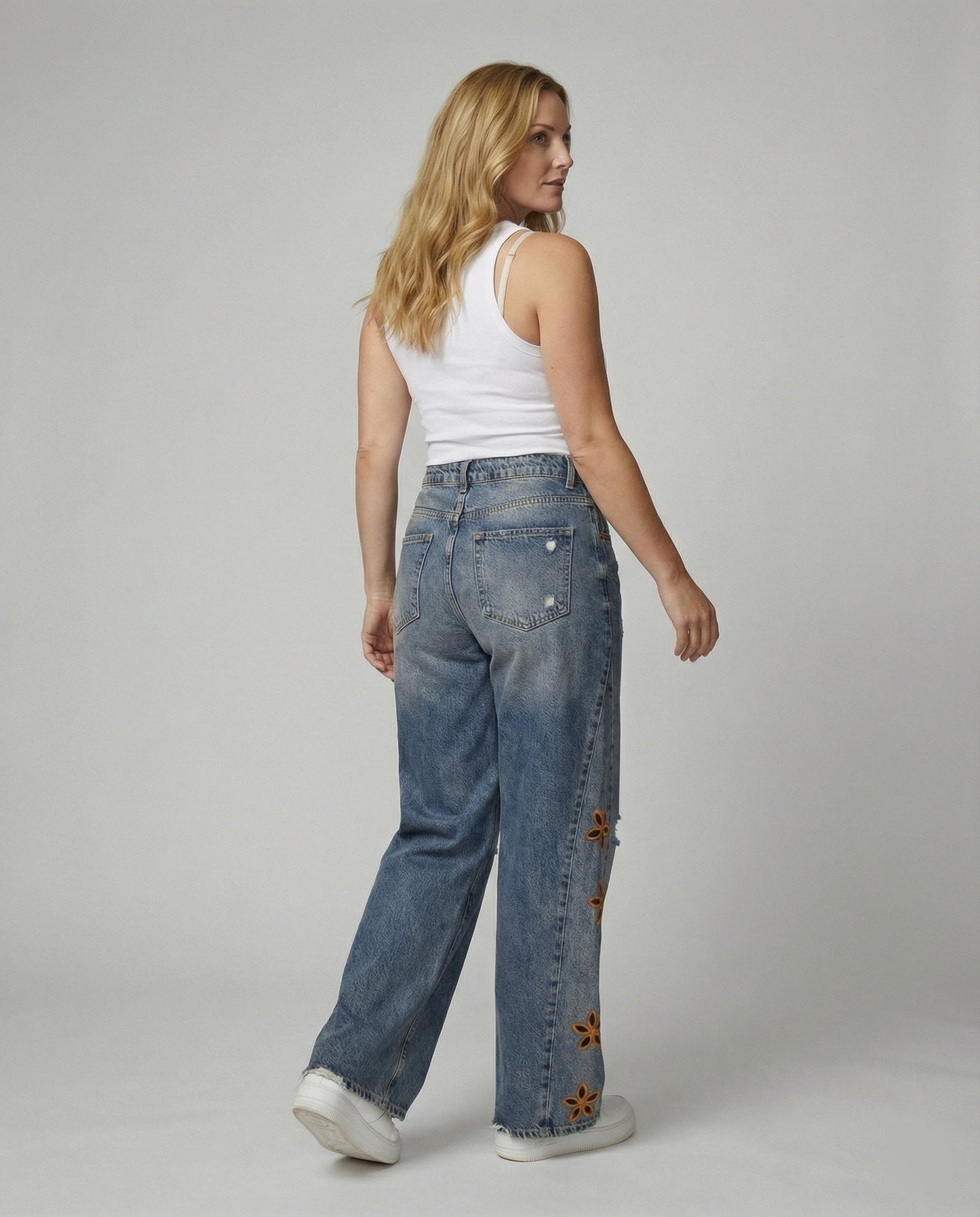 Damen Jeans Blumenmuster Bunt