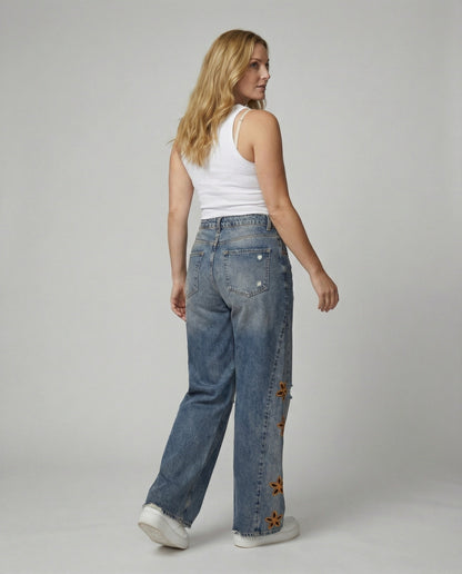 Damen Jeans Blumenmuster Bunt