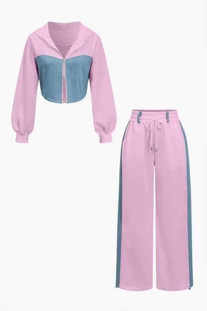 Damen Zweiteiler Denim Look Jeansoptik