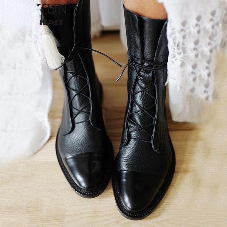 Damen Stiefel Spitze Blockabsatz Schuhe