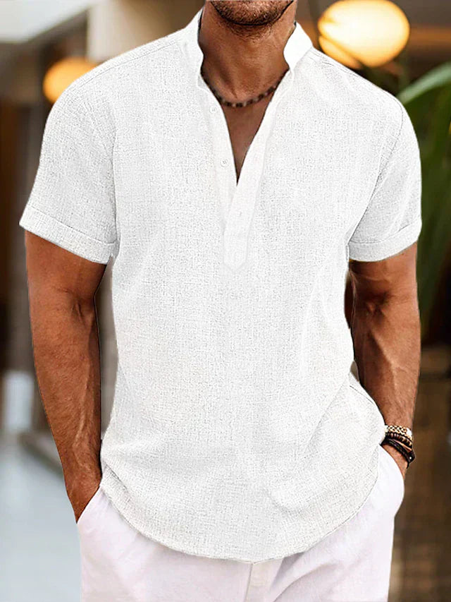 Herren Kurzarmshirt Leicht Baumwolle Sommerweiß