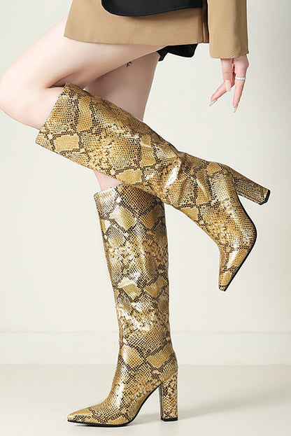Damen Stiefel Schlangenlederoptik Elegant Gold - Norvielle