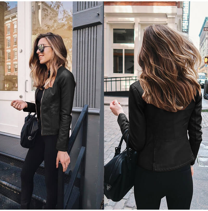 Damen Lederjacke Bikerstil Italienisch