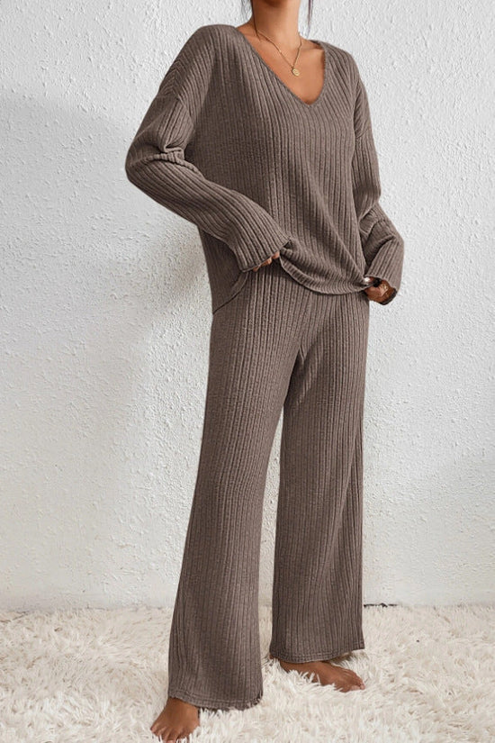 Damen Loungewear Set 2-teilig Rippstrick Bequem