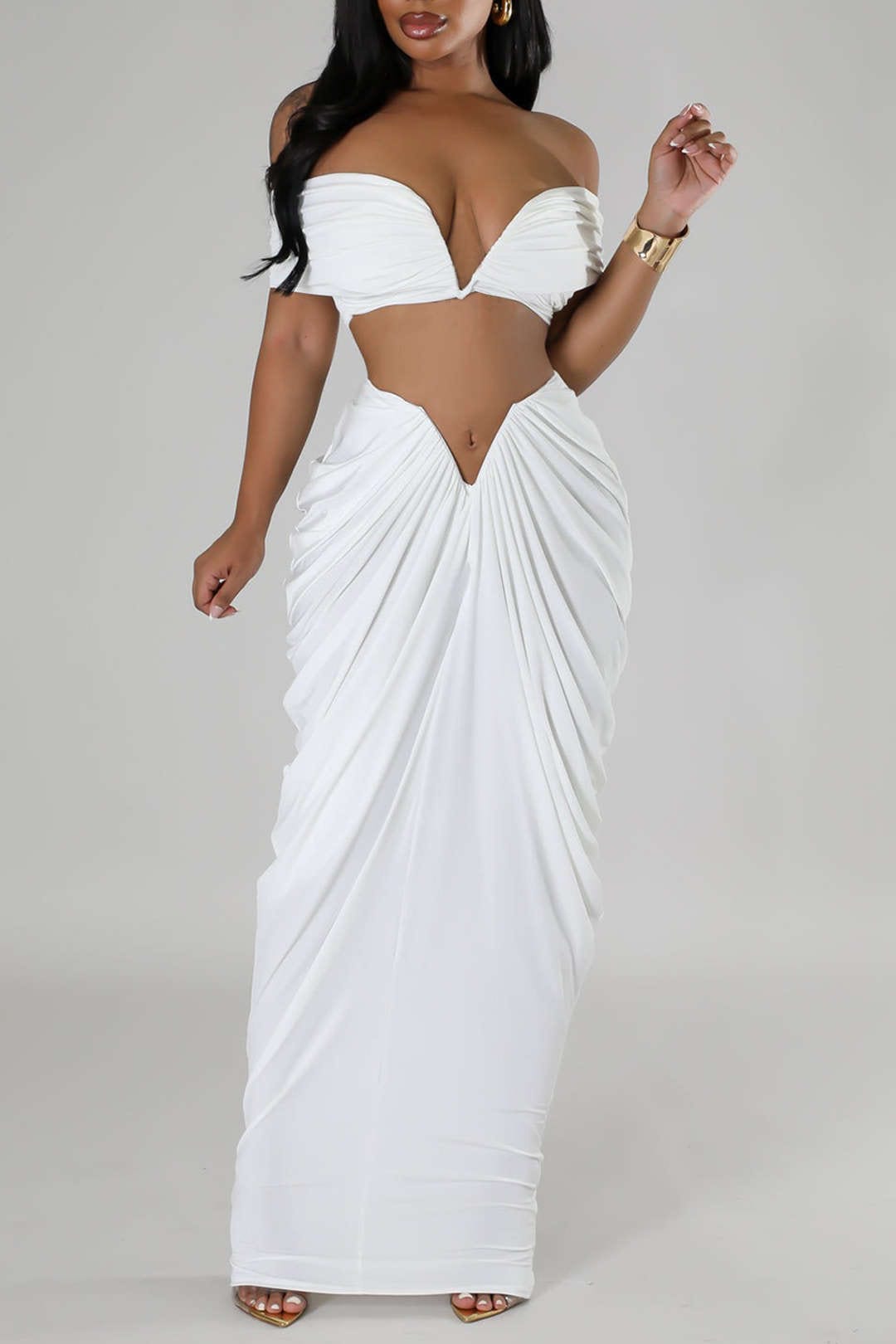 Damen Off-Shoulder-Set Drapierung Elegantes Oberteil