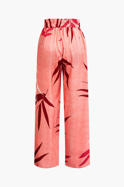 Damen Zweiteiler Baumwolle Knoten-Oberteil Bambus-Print-Hose