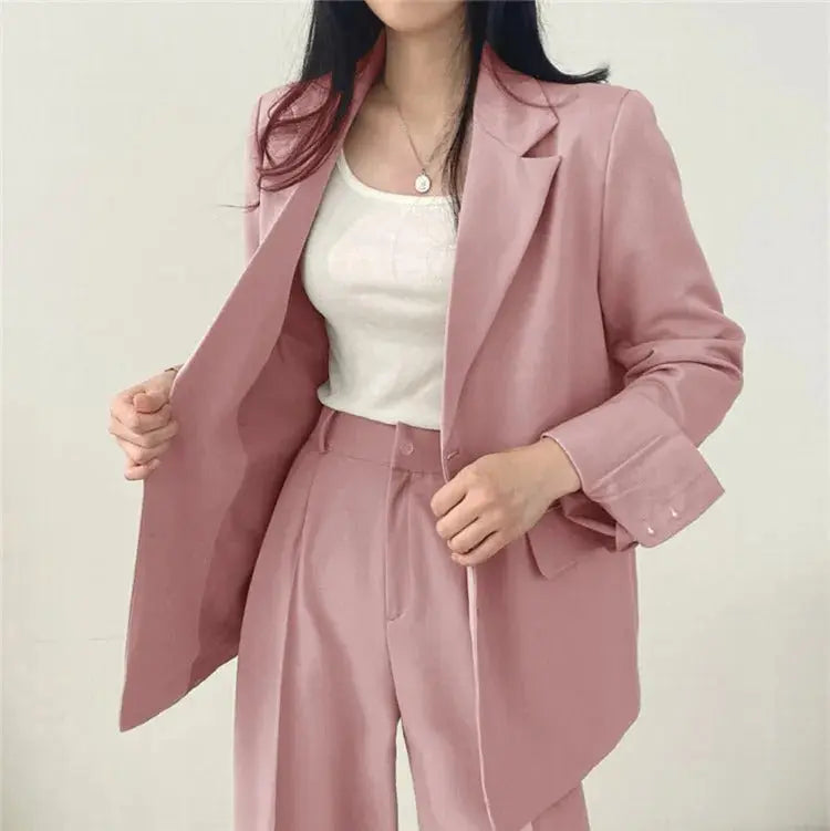 Athena | Einfarbiges Blazer- und gerade geschnittenes Hosen-Set für Damen Zendoo.de