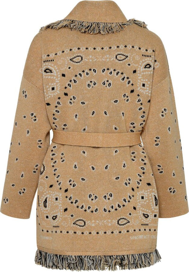 Damen Strickcardigan Warm mit Fransen und Muster